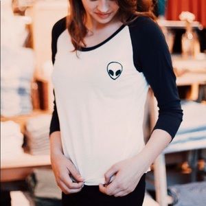 Brandy Melville alien patch color block t-shirt